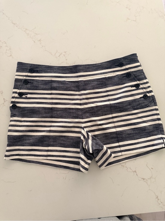LOFT Pants - LOFT Navy and White Striped Cotton Blend Shorts
